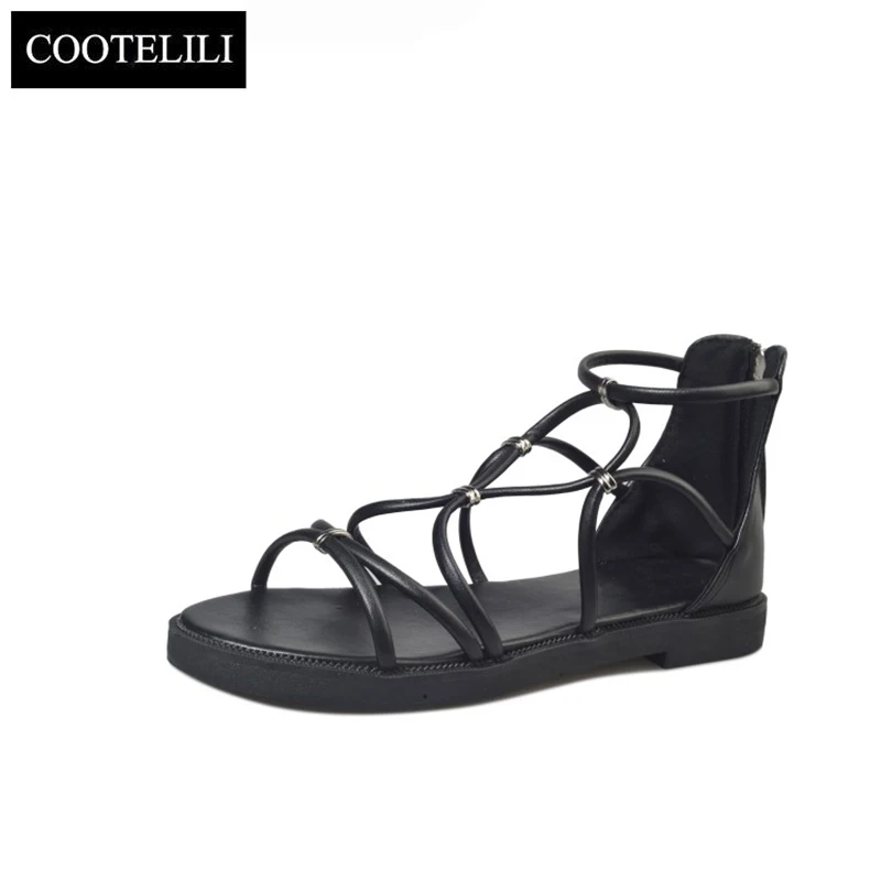 

COOTELILI 35-39 Summer Gladiator Flats Open Toe Women Shoes Casual Cross-Tied Low Heels Ladies Sandals Sweet Sandalia Feminine
