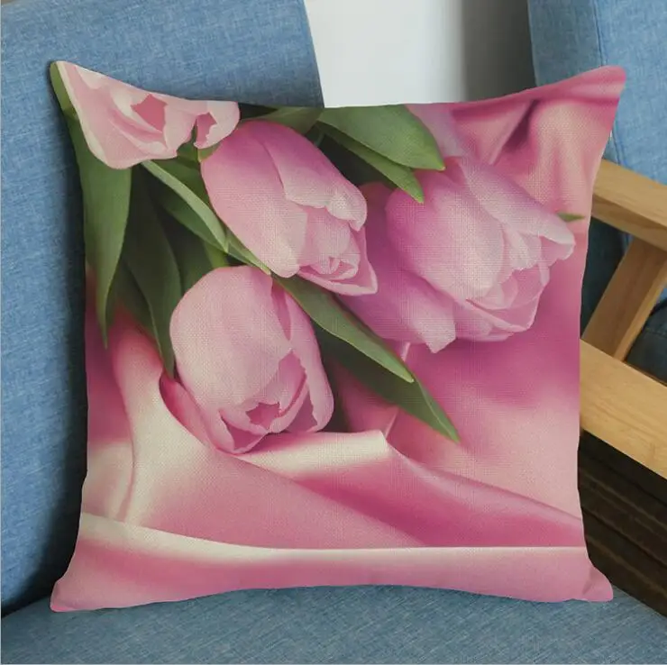 Современная страна Стиль розовый цветок тюльпана белье хлопок Чехлы на декоративные подушки диван автомобиля наволочка для подушки стула