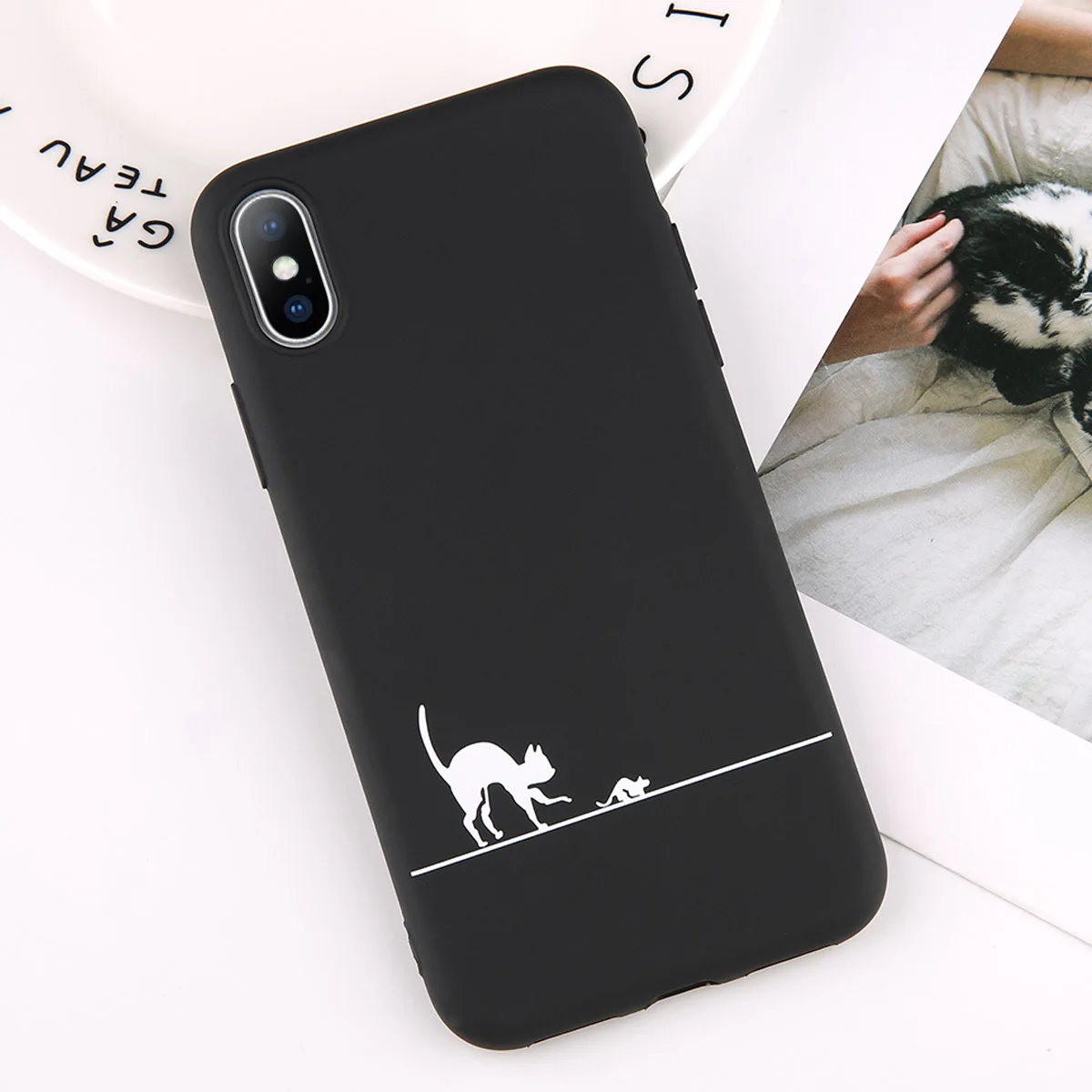 Lovebay мягкие черные чехлы для телефонов с котом для Iphone 6, 6 S, 7, 8 Plus, XS Max, XR, X, ультра-тонкий силиконовый чехол с милым рисунком - Цвет: T4