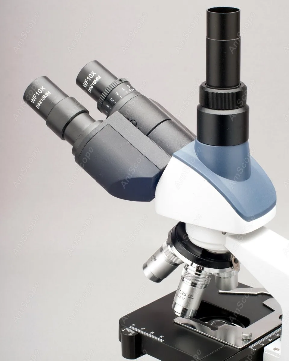 실험실용 삼안 복합 현미경, AmScope 용품, 2000X LED 실험실용, 3D 기계식 스테이지, 8MP 카메라 포함
