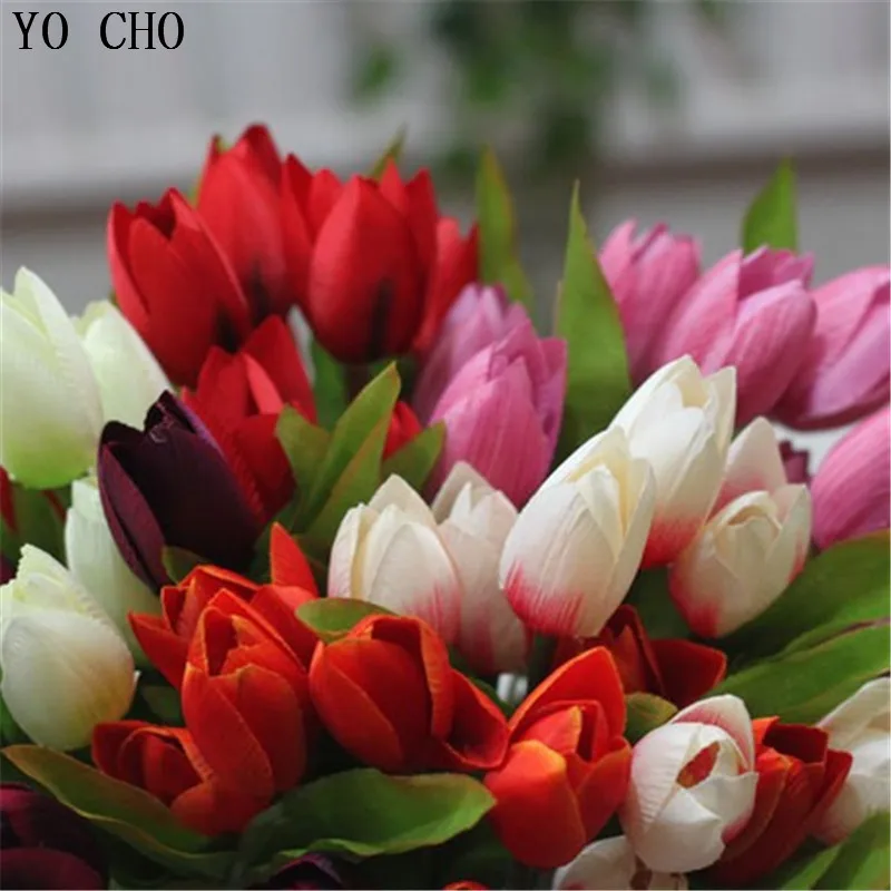 [6 pcs/lot) ( 9 tulip heads)30cm length 5 color wholesale silk mini