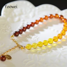 Yoowei натуральные янтарные браслеты для женщин 5,8 мм янтарные фирменные бусины драгоценные Камни Уникальные Модные ювелирные изделия для взрослых Femme Pulsera