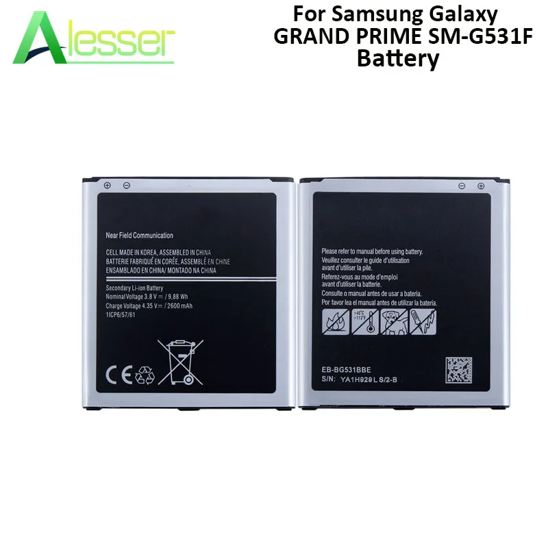 Alesser For Samsung Galaxy GRAND PRIME SM-G531F Battery 2600mAh High Capacity Replacement Accessory Accumulators For Samsung