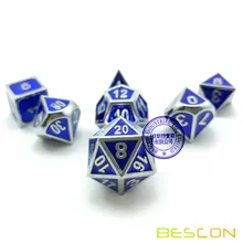 Bescon роскошный блестящий хромированный и синий эмаль твердые металлические многогранные ролевые игры игра в кости Набор из 7