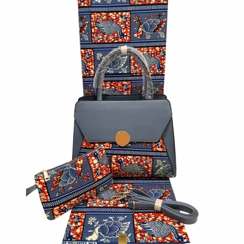 

2019 Latest African Wax Handbag Set African Prints Bag With Real Dutch Wax Fabric 6 Yards 100% Cotton For Women's Bag