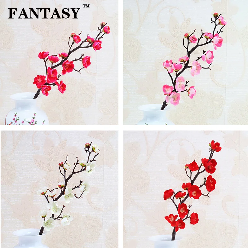 

FANTASY 15 Heads Artificial Plum Blossom Branch Silk Peach Flower Fake Modeling Trees for Home Art Decoration Flowers Arranging