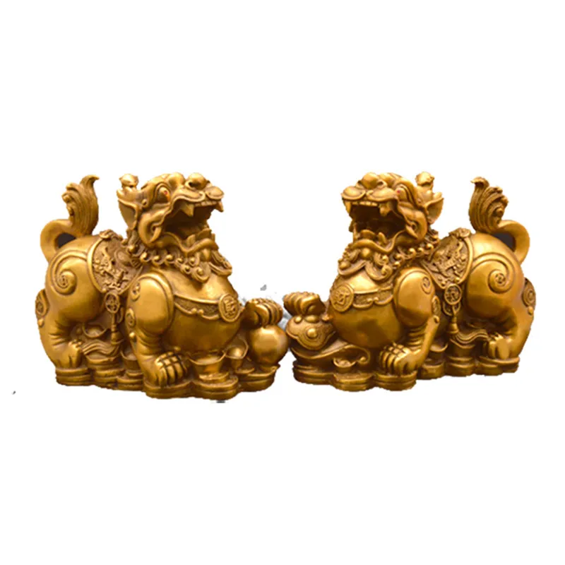 

Feng Shui Chinese Copper Dragon Chilin Dragon Unicorn Kylin Pi Xiu Kirin Statue Couple Home Decoration