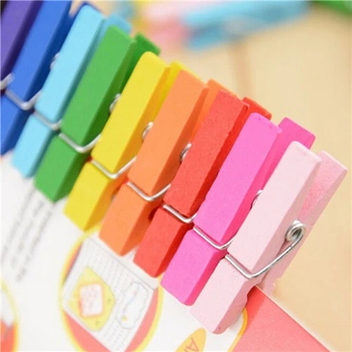 New 50 pcs 30mm Mini Paper Photo Hanging Color Wooden Craft Pegs Clothes Spring Clips Clothespins For Message Cards