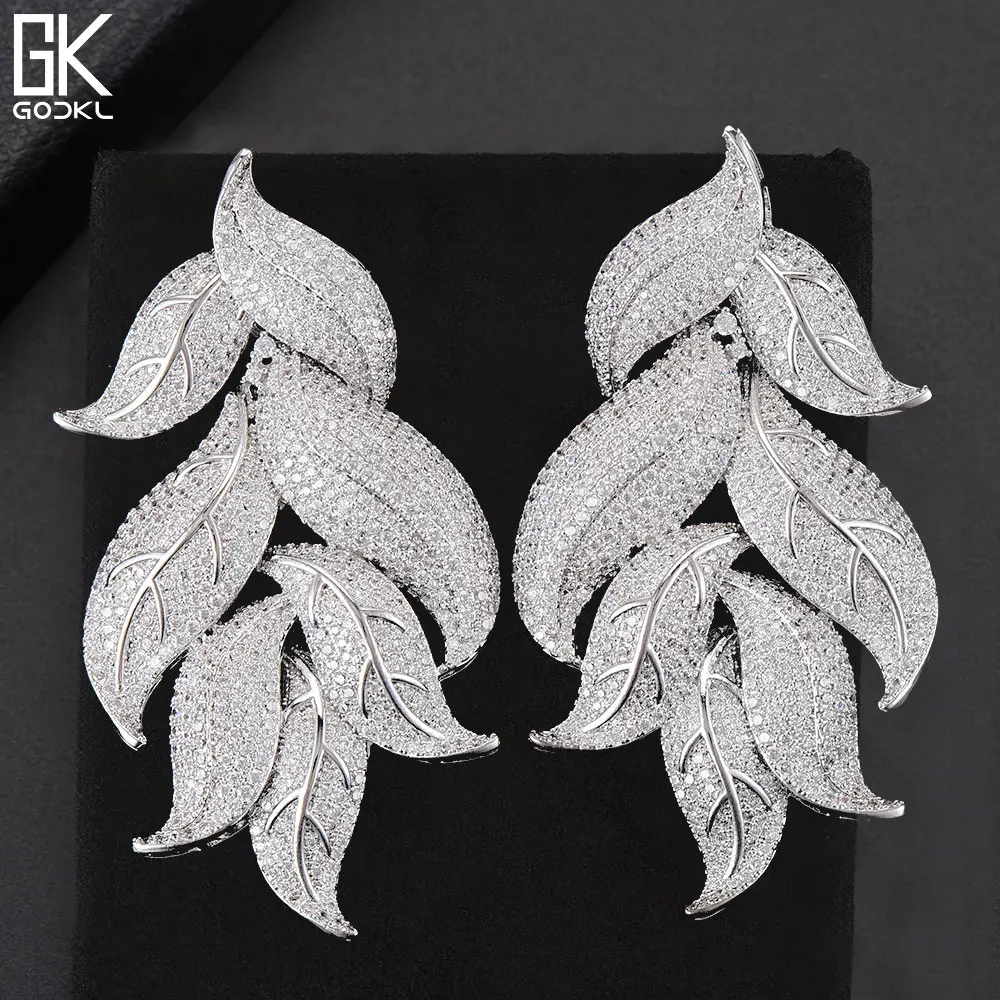 

GODKI 72MM Luxury Leaf Nigerian Long Dangle Earrings For Women Zircon Crystal CZ African Indian Dubai Bridal Earring 2018