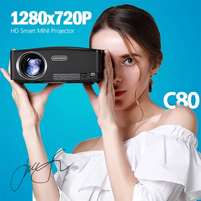 AUN MINI Projector C80 UP, 1280×720 Resolution, Android WIFI Proyector, LED Portable HD Beamer for Home Cinema, Optional C80