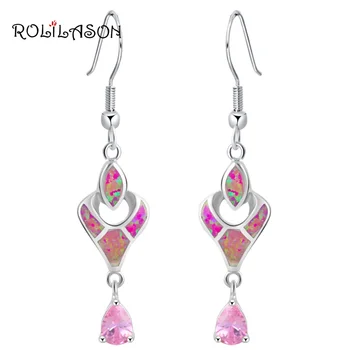 

S Shock joyas Wholesale & Retail Pink Purple Fire Opal Silver Stamped Dangle Earrings for women Fashion Jewelry OE354