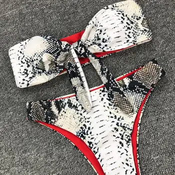 

Snake Pattern Printed Front Tie Knot Designed Swimsuit 2019 Women Fashion Swimwear Beachwear Bathing Swimming Suit