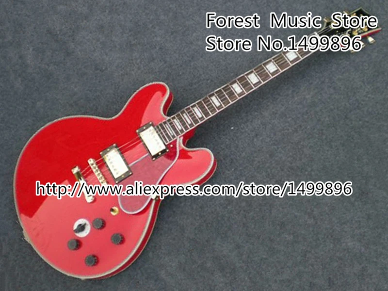 

Custom Shop Cherry Red Ruby B.B. King Lucille Double Jack Plates ES Electric Guitar with Golden Hardware Free Shipping