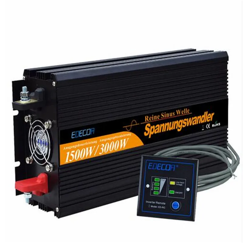 EDECOA Бесплатная shipping12V-220V Чистая синусоида мощность инверторы 1500 Вт 3000 пик