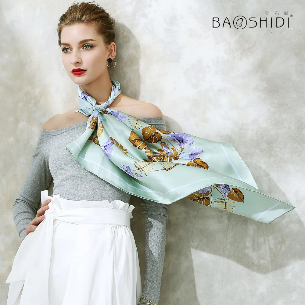 

[BAOSHIDI]2017 Autumn New Arrival 100% Silk 16m/m thick Pure Silk Large Square Scarf, Floral Designer Elegant Lady Silk Scarves