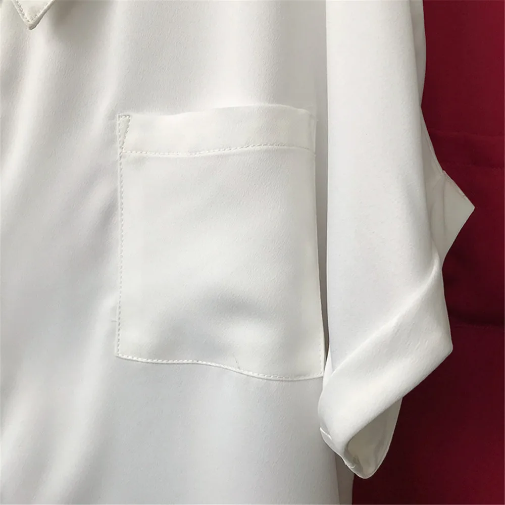High quality Red Chiffon Wide neck Loose Shirt Office Top 2018 Working Women Blouse Shirt Half Loose Sleeve Summer Elegant top (4)
