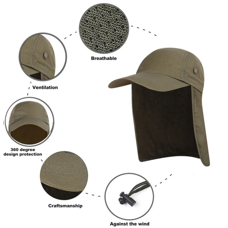 UPF 50 Unisex Fishing Hat Sun Visor Cap for Hiking - Outdoor Sun Protection with Removable Ear and Neck Flap Cover image 6
