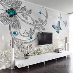 Пользовательские фотообои Европейский кристалл цветок бабочка ювелирные изделия гостиная диван тв задний план обои домашний декор