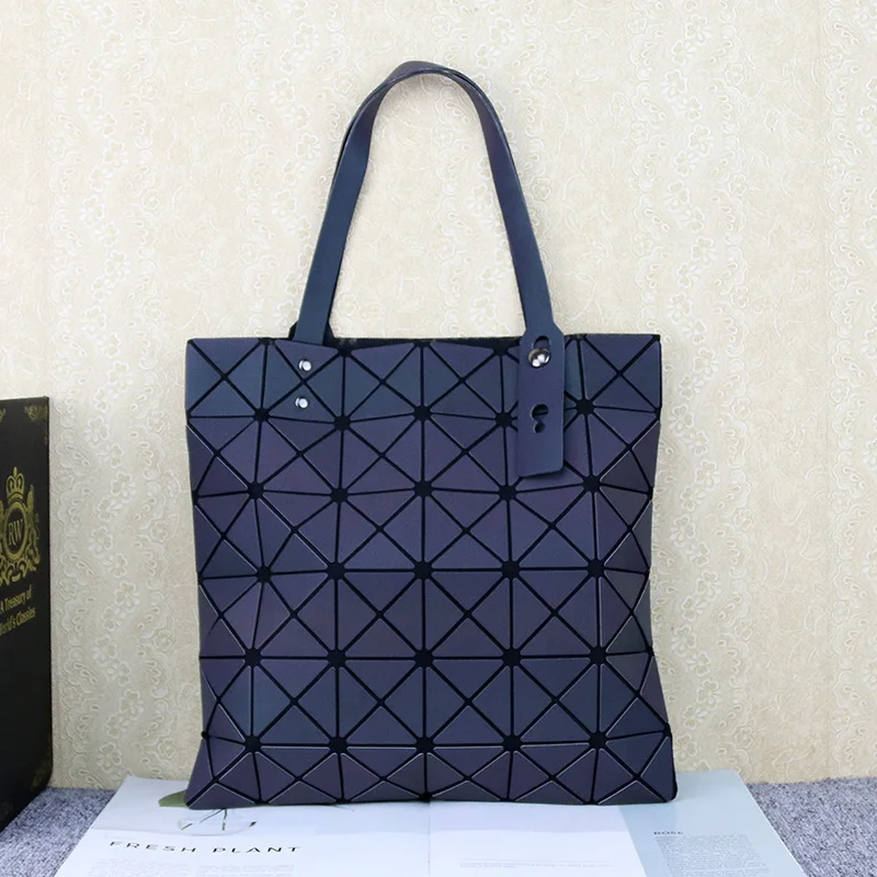 

PU Luminous Bag Women Multi-functionGeometry Diamond Tote Quilted Shoulder Bags Laser Plain Folding Handbags