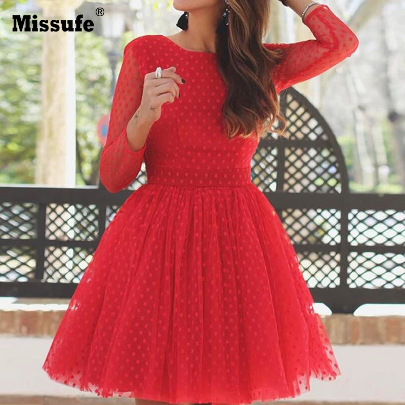 Missufe мини Vestidos 2019 сезон: весна-лето сетки платье в горошек спинки платье с молнией пикантные Вечеринка платья для женщин бальное туника
