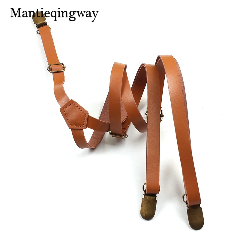 Mantieqingway узкие Подтяжки для женщин Для мужчин регулируемый кожаный ремень Подтяжки для женщин для Для женщин и пуговицы брекеты пояс