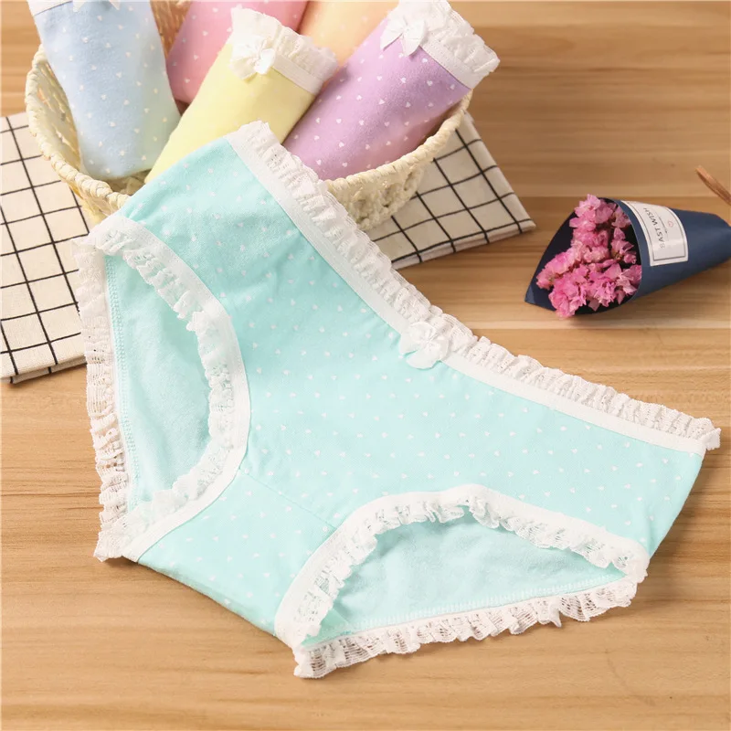 2019 Hot Girl's Low Waist Briefs Female Bowknot Lace Cotton Short