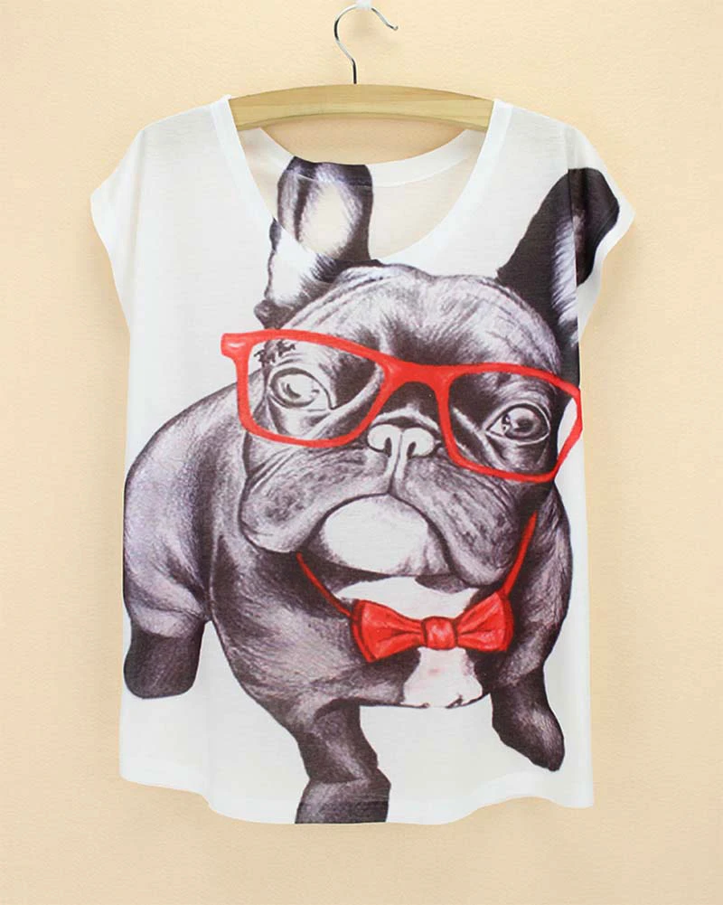 

Cool Bulldog pattern women t-shirt new fashion 2015 summer tee girls printed tshirt cute cartoon top tees free shipping