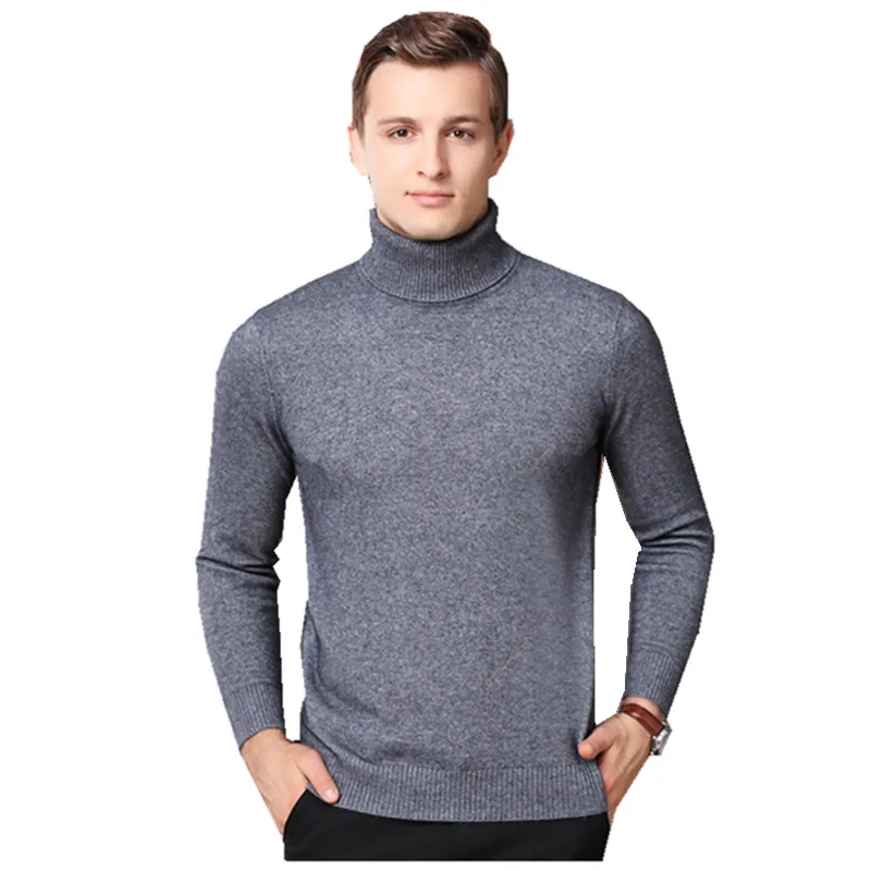 Brand Men's Cashmere Sweater 2019 New High Collar Men's Sweater Solid Color Velvet Long-Sleeved Winter Shirt Sweater (25)