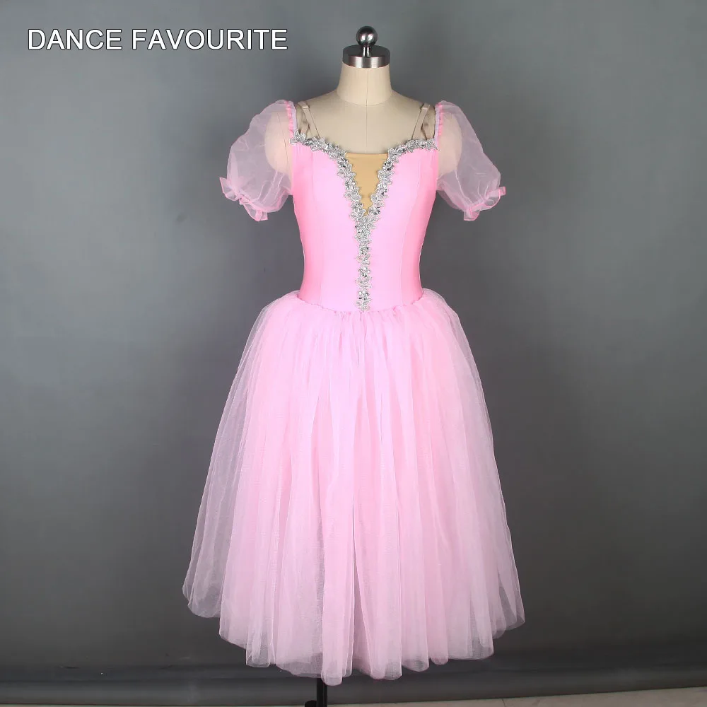 

Pink Puff Sleeve Long Romantic Ballet Tutu Girl & Women Stage Performance Dancewear Ballet Tutu High quantliy Ballet Tutu