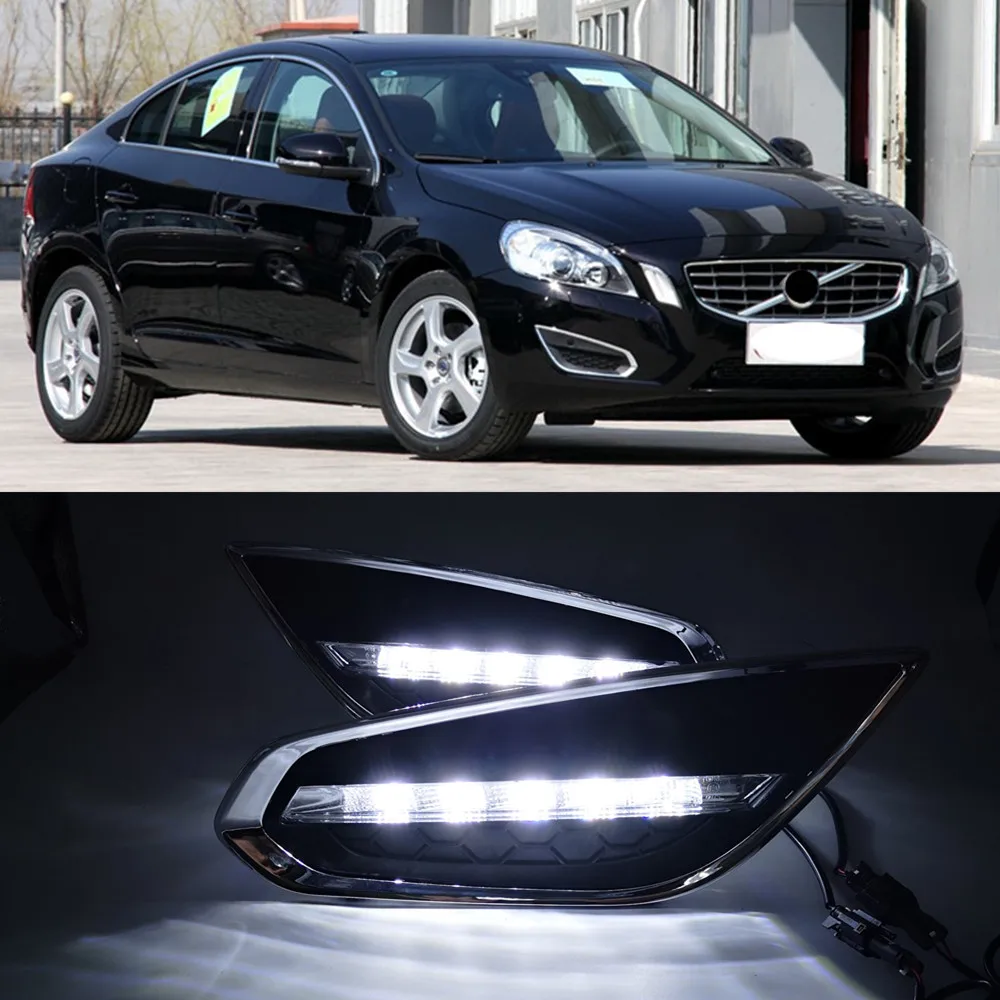 

CSGJMY 1Set DRL LED Daytime Running Lights Daylight Fog Lamp cover with turn signal for Volvo S60 2009 2010 2011 2012 2013