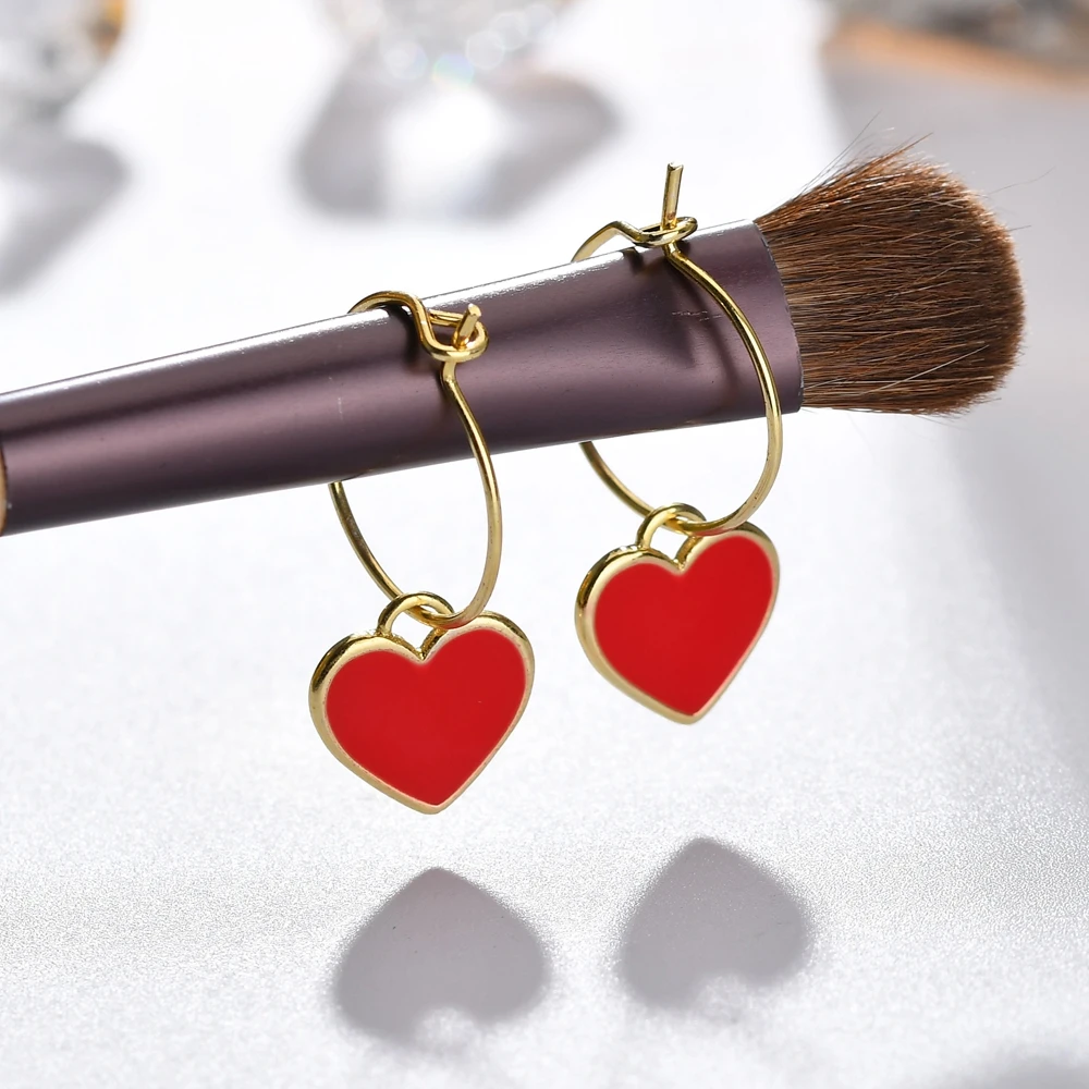 Япония корейских Для женщин 925 пробы Серебряные ювелирные изделия элегантный милый небольшой Эмаль Красное сердце серьги-кольца для любителей подарок