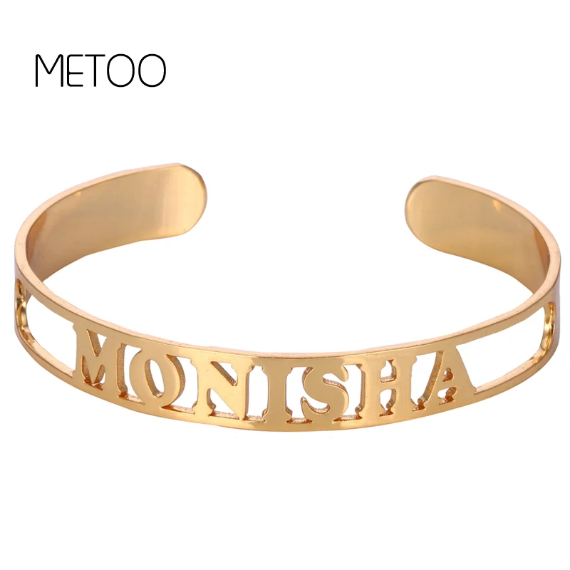 

METOO Hollow Korean Men Bangles Name Rose Gold Bracelet for Women Round Golden Open Custom Couple Bangles Jewelry for Etsy