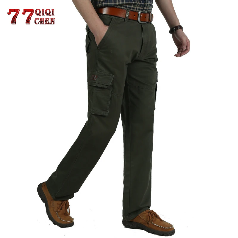 

QIQICHEN Brand Autumn Winter Cargo Pants Men High Quality Warm Long Military Pants Plus Size pantalon hombre tactical Trousers