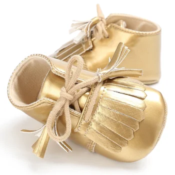 

3 Colors Spring Newborn Baby Girls PU Patent Leather Crib Bebe First Walkers Fringed Lace-Up Moccasins Soft Sneakers Shoes