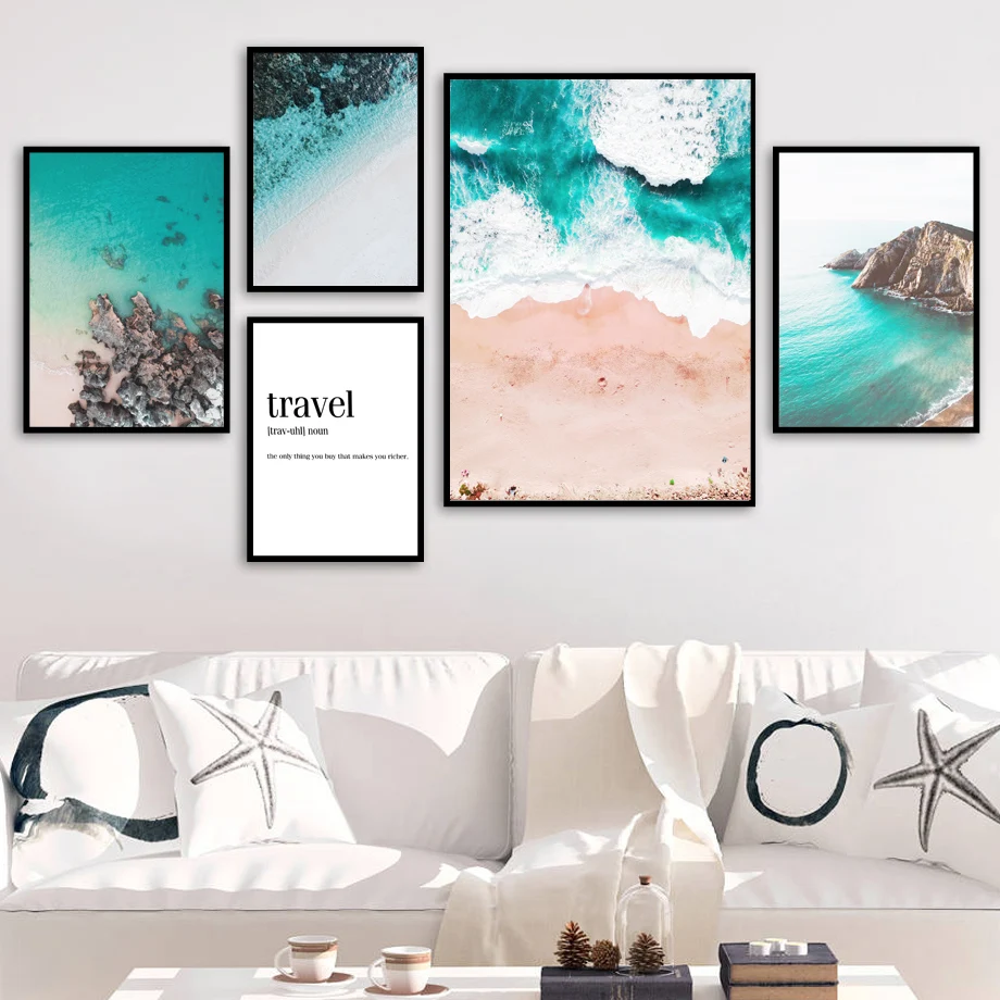 

Blue Sea Beach Rock Travel Quotes Wall Art Canvas Painting Nordic Posters And Prints Wall Pictures For Living Room Bedroom Decor