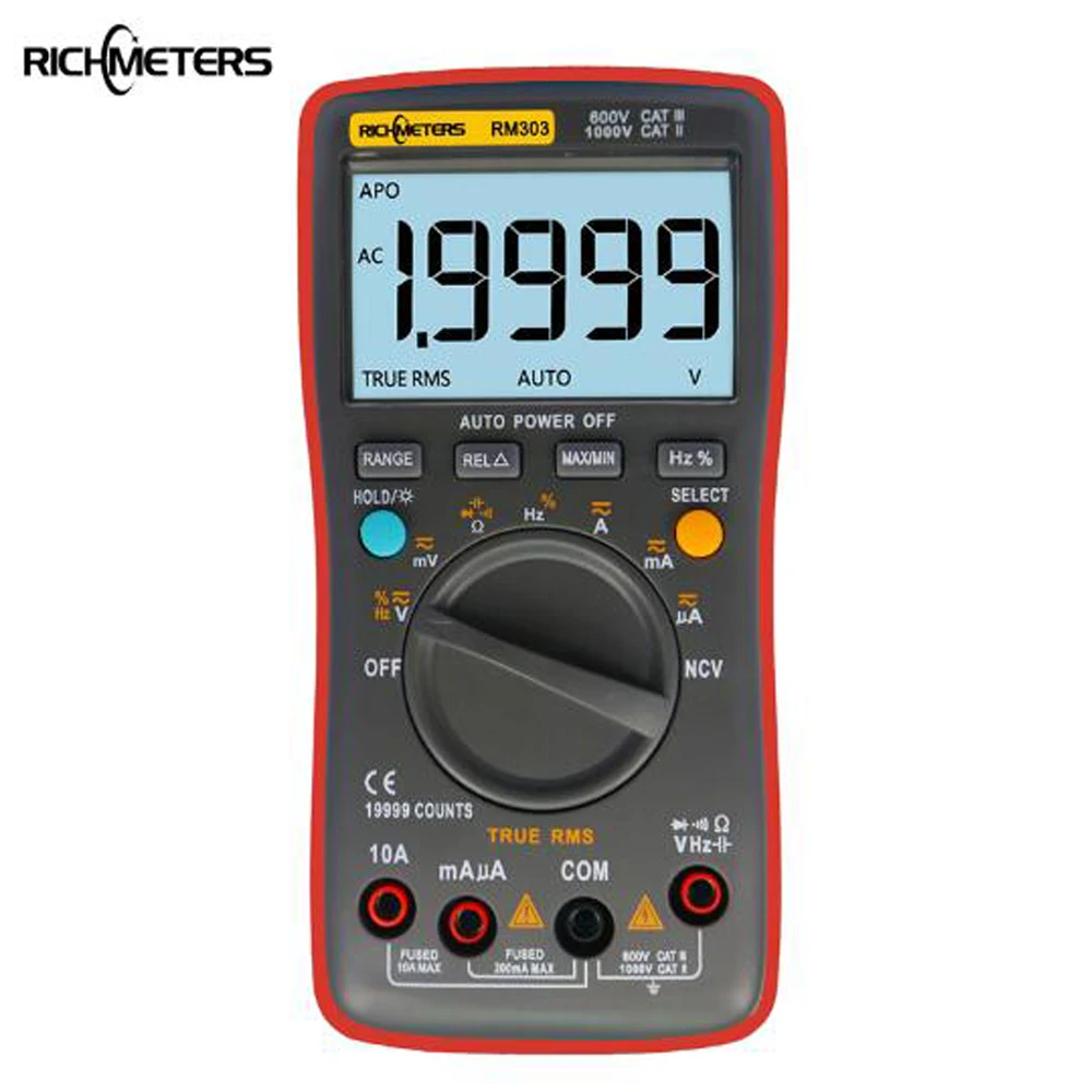 

RM303 True-RMS 19999 Counts Digital Multimeter NCV Frequency 200M Resistance Auto Power off AC DC Voltage Ammeter Current Ohm