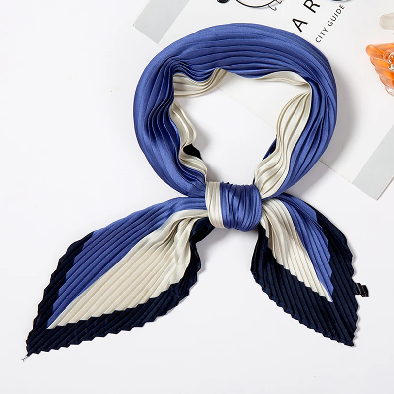 Женский шелковый шарф, квадратный элегантный шейный платок, модный принт, морщинки, шарфы для женщин, повязка на голову, женский платок