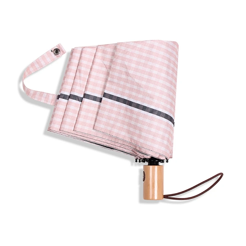 Решетчатый напечатанный 3 складной зонтик с деревянной ручкой легкий дорожный автоматический Защита от солнца и дождя УФ Зонты - Цвет: Розовый