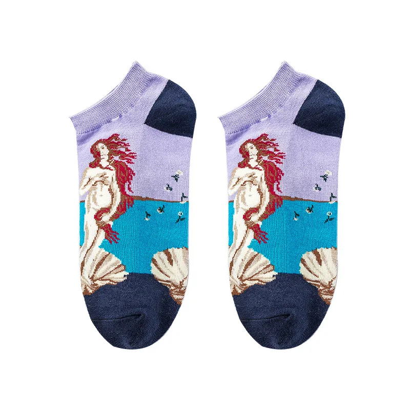 Звездная ночь Мона Лиза Ван Гог Художественная масляная краска невидимые летние носки короткие не шоу Нескользящие башмачки женские мужские счастливые носки