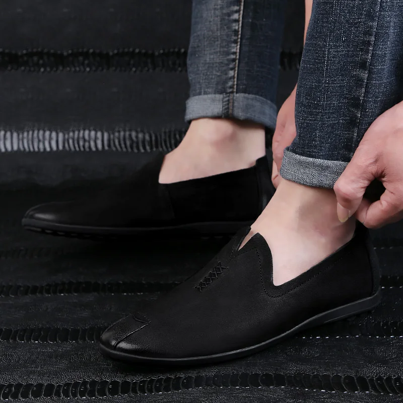 2019 Homens Mocassins Preto Masculinos Respirável Sapato Para Casuais Couro Genuína Da Slip Sapatos Homem Moda De Black Vaca Plataforma on Sólido drrzCwXq