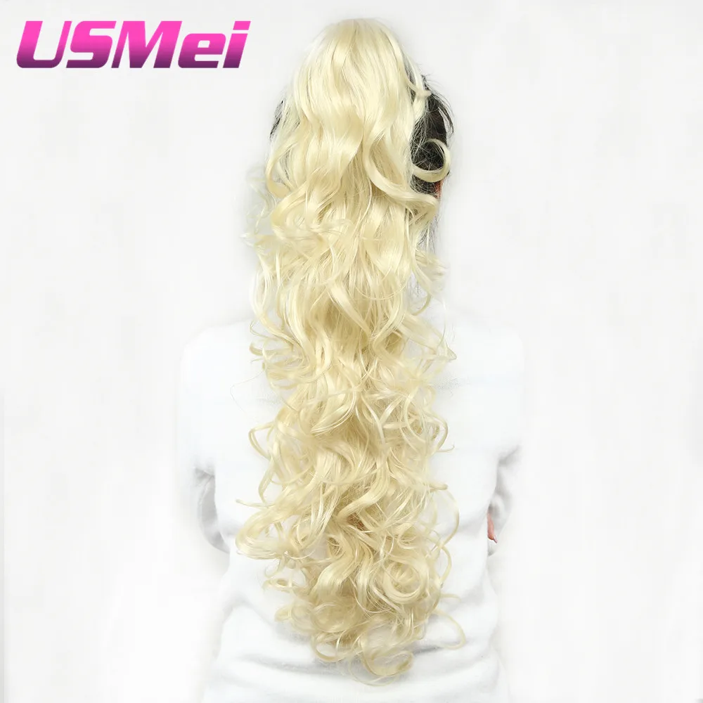 USMEI 32'' Synthetic Ponytail Wowen Wavy 613# Claw Clip in PonyTail Hair Extension heat resistant fake hair pieces 5 colors