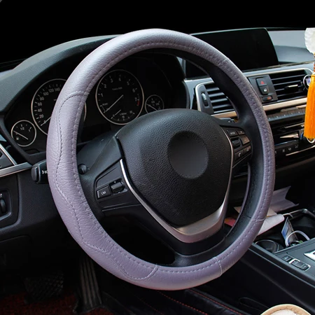 HuiER крышка рулевого колеса автомобиля Volant искусственная кожа Нескользящая Оплетка на руль для 37 38 см авто аксессуары - Название цвета: Gray