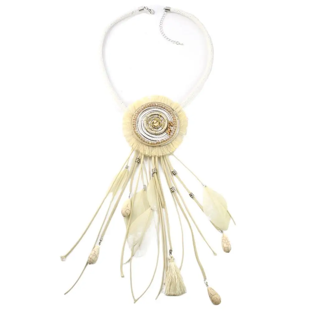 Vintage Statement Dreamcatcher India Tribe Ethnic Tassels Feather Pendant Sweater Necklace Boho Jewelry