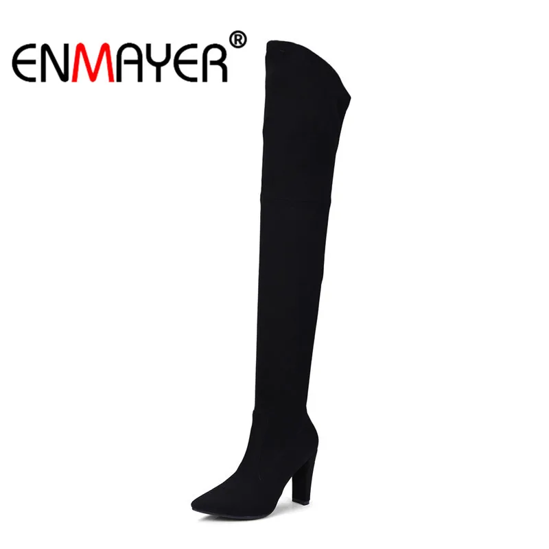 

ENMAYER Flock Fashion Boots Over The Knee High boots Women Shoes Winter Knight Boots Zip Boots for Women Thigh high booty CR794