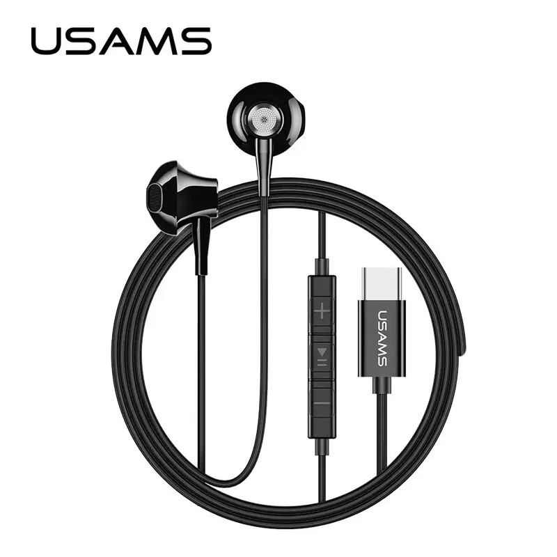 

USAMS Type C Metal In-ear Earphone Upgraded Quality Hifi headphones Microphone Wired Stereo inear earphone for type c device