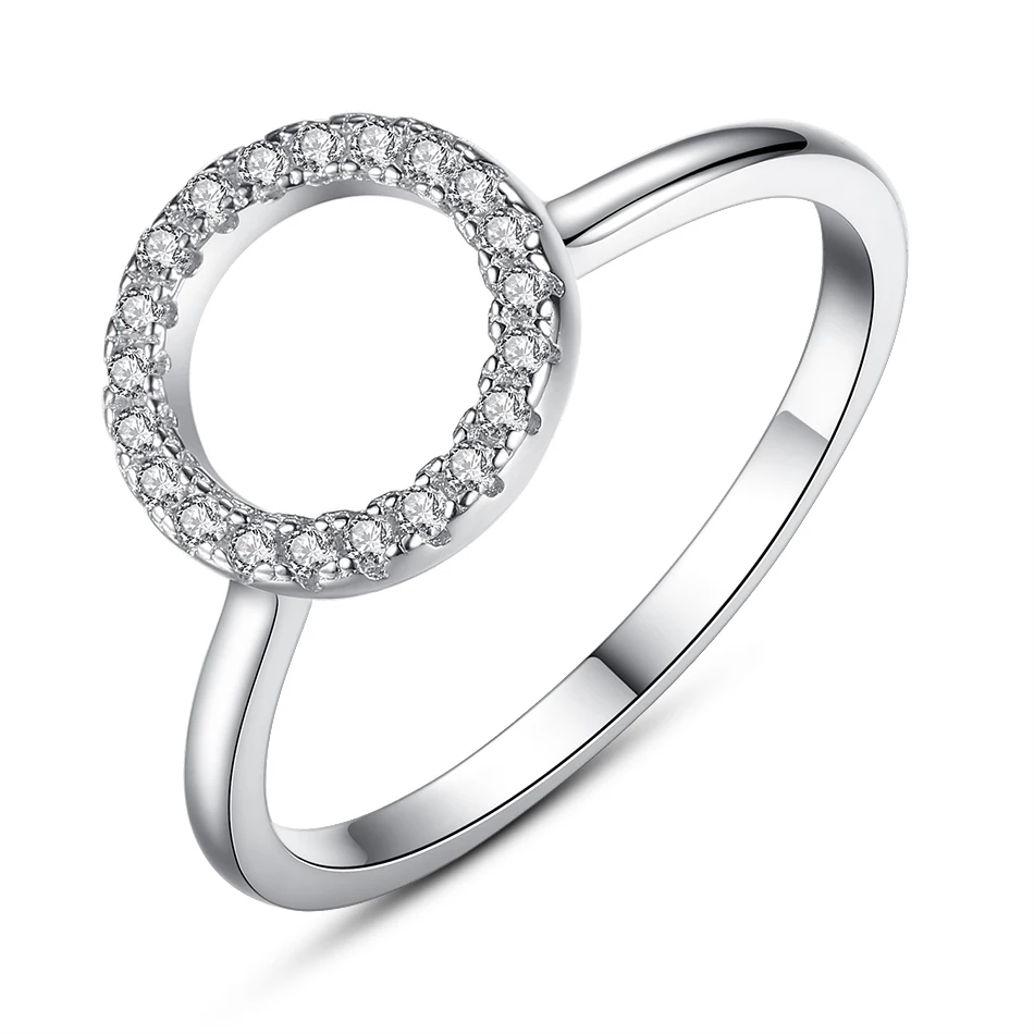 ELESHE 2018 Circle Round Crystal Finger Rings for Women 925 Sterling Silver Flower Ring Rose Gold Wedding Jewelry