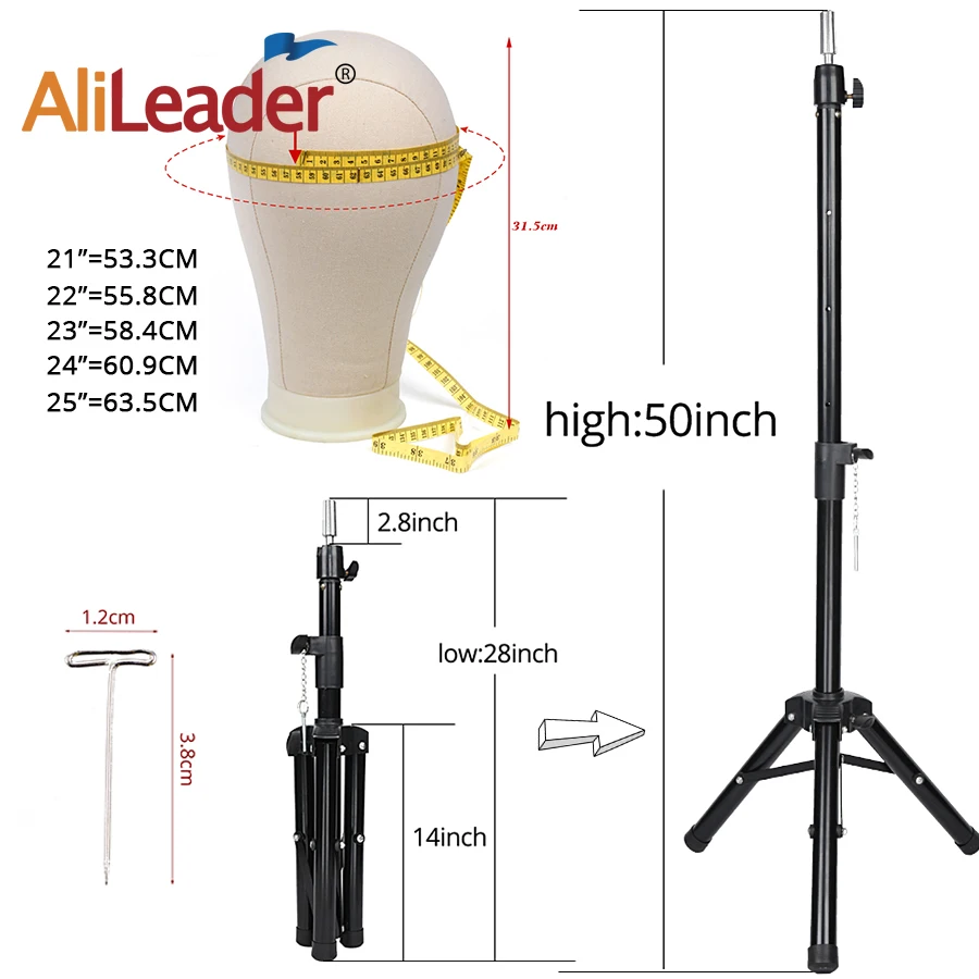 Alileader 21-25inch Block Mannequin head with stand adjustable tripod for Wig Making Training Head Holder Hair Extension Display