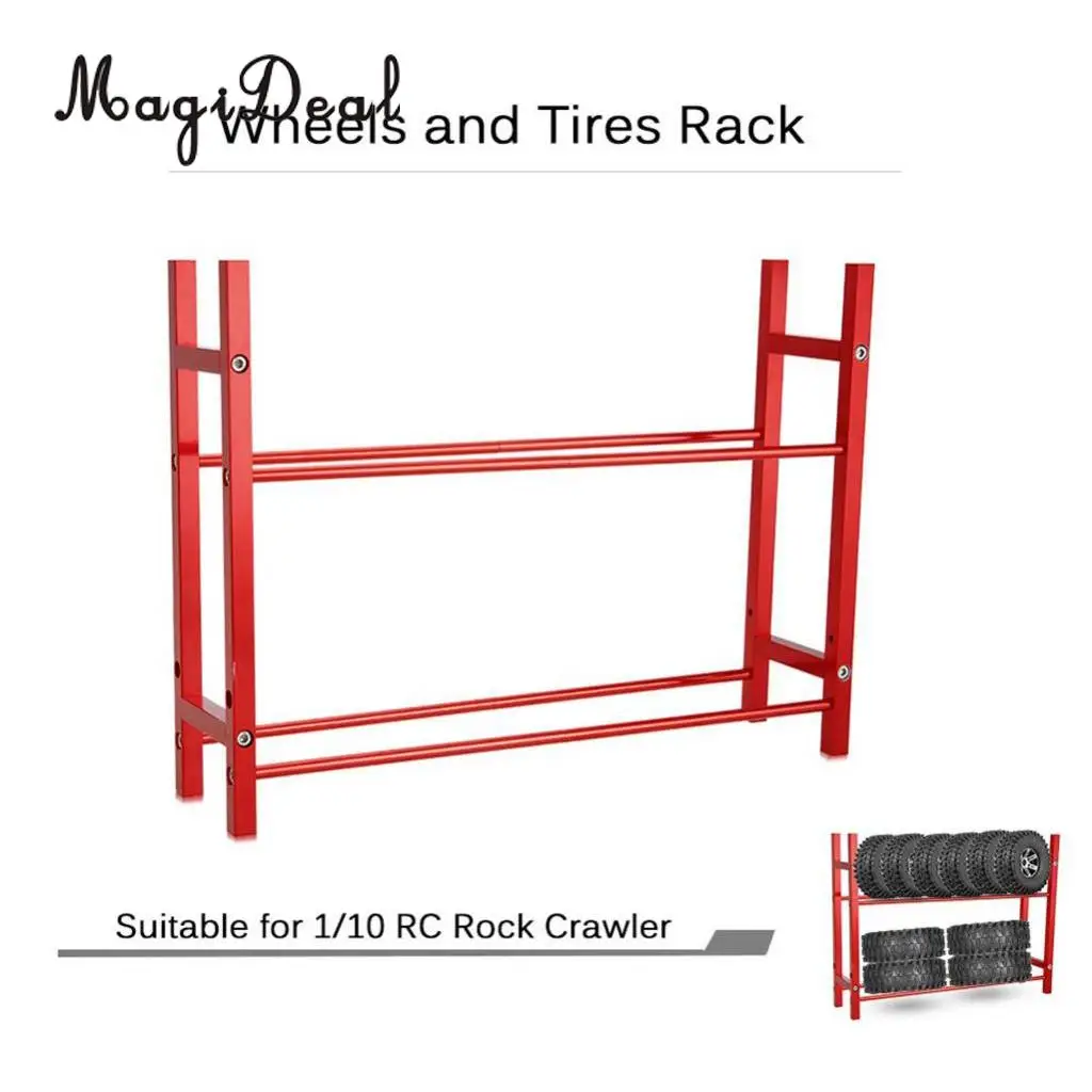 MagiDeal High Quality Aluminum Red Tire Rack Storage Garage Organizer for RC4WD TF2 SCX10 D90 1/10 RC Car Truck Crawler Tires