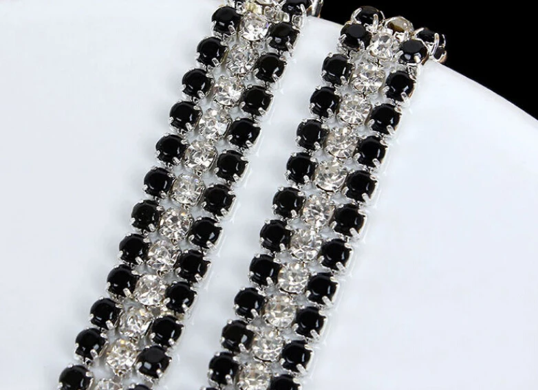 

1 Yard SS12 3mm Clear Black Rhinestone Silver Chain Wedding Banding Trim Ribbon