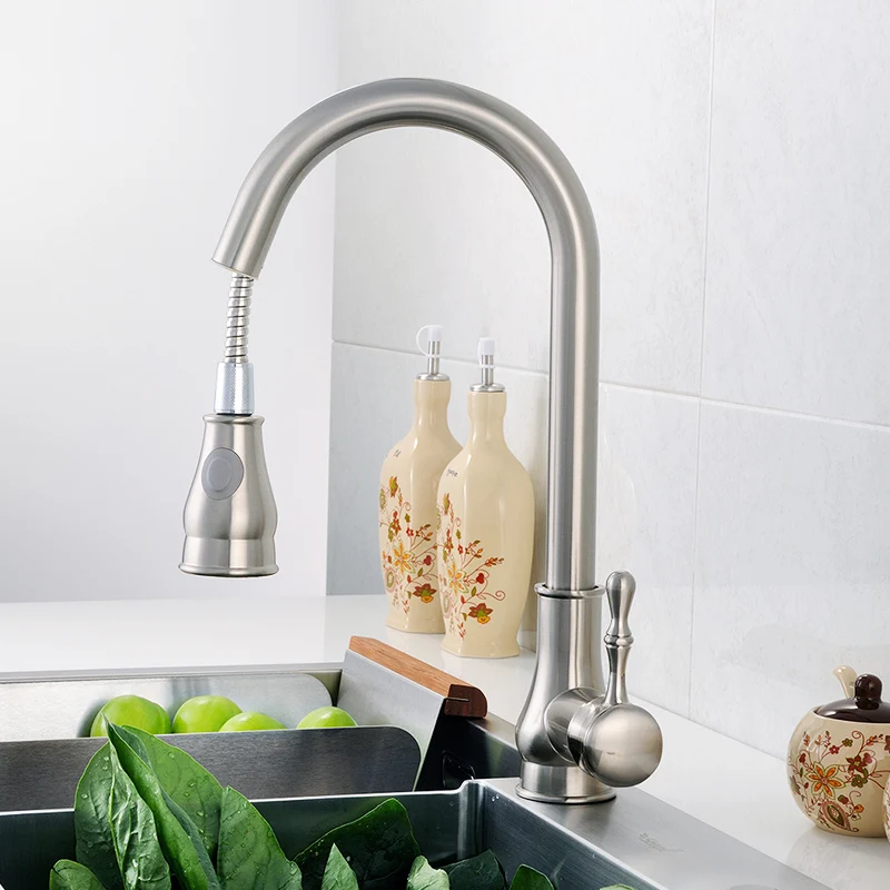 Fapully 100% Bras Kitchen Sink Faucet Brushed Nickel Mixer Tap Deck Mounted Water Tap 3 Hole Cover Plate Torneira Cozinha 155-33 Fapully 100% Bras Kitchen Sink Faucet Brushed Nickel Mixer Tap Deck Mounted Water Tap 3 Hole Cover Plate Torneira Cozinha 155-33